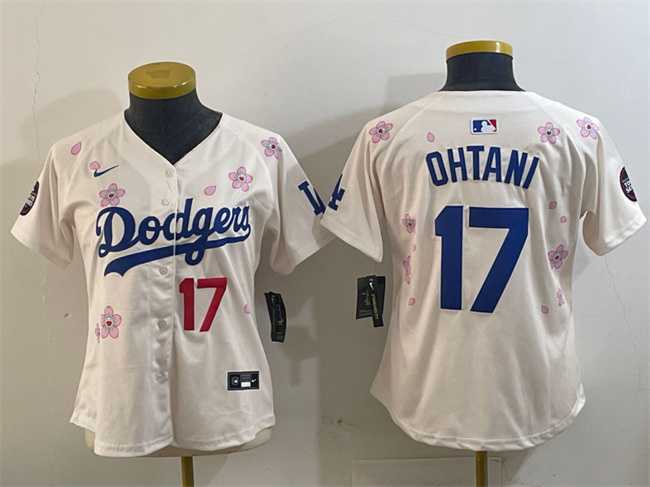 Women%27s Los Angeles Dodgers #17 Shohei Ohtani Cream 2025 Tokyo Series Limited Stitched Jersey->mlb womens jerseys->MLB Jersey